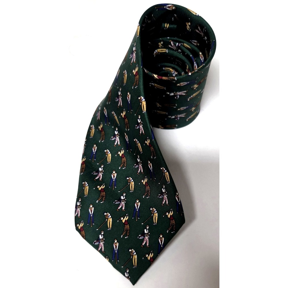 Umberto Bossi Necktie Vintage Golfers Evergreen/Gold/Burg Roma Milano Silk Tie - Picture 3 of 10